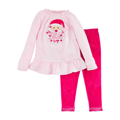 Pink Santa Tunic & Velvet Legging Set