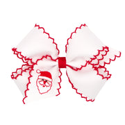 Happy Santa Embroidered White Moonstitch Bow