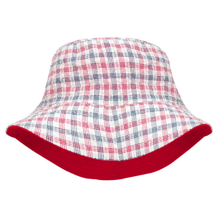 Reversible Red and Navy Plaid Sun Hat