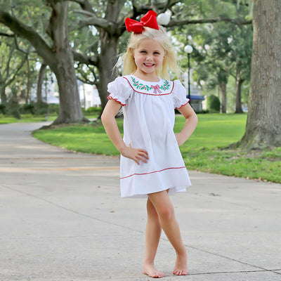Embroidered Christmas Holly Bow Dress