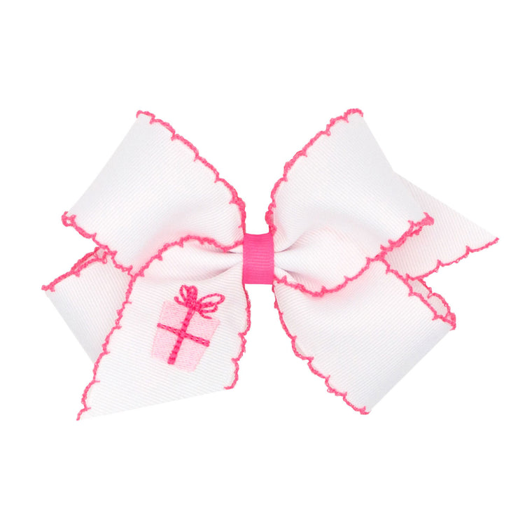 Present Embroidered Pink Moonstitch Bow