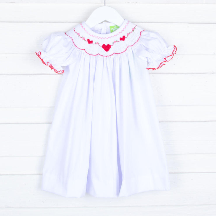 Heart and Roses White Smocked Bishop Dress
