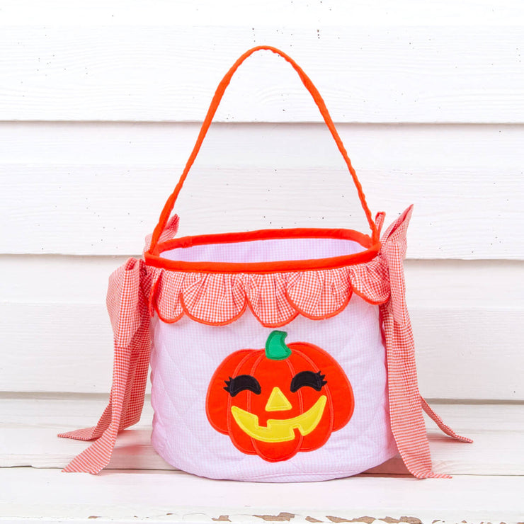 Pink Gingham Pumpkin Halloween Basket