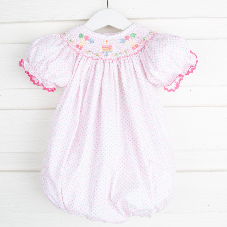 Birthday Party Smocked Pink Dotted Bubble