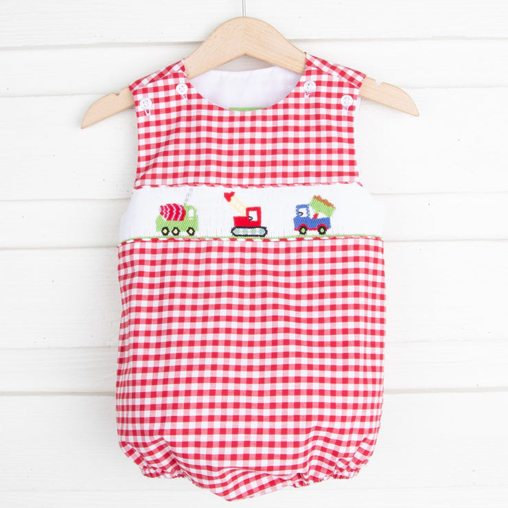 Construction Smocked Sun Bubble Red Check