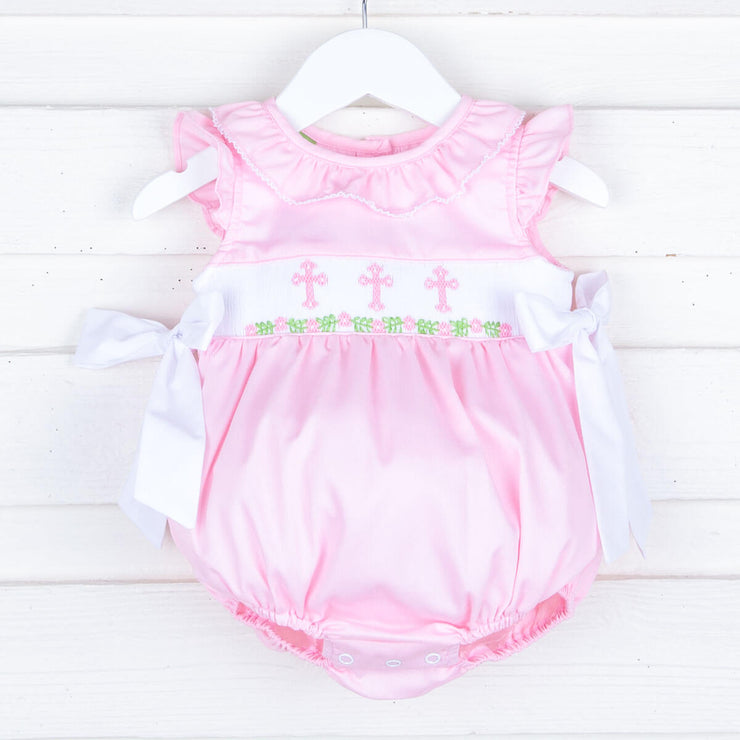 Pink Cross and Vine Smocked Beverly Bubble