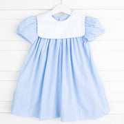 Light Blue Gingham Bib Collared Dress