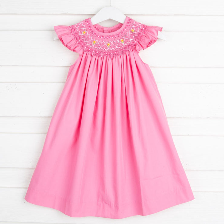 Geometric Smocked Dress Hot Pink