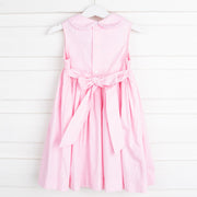 Collared Smocked Dress Embroidered Pink
