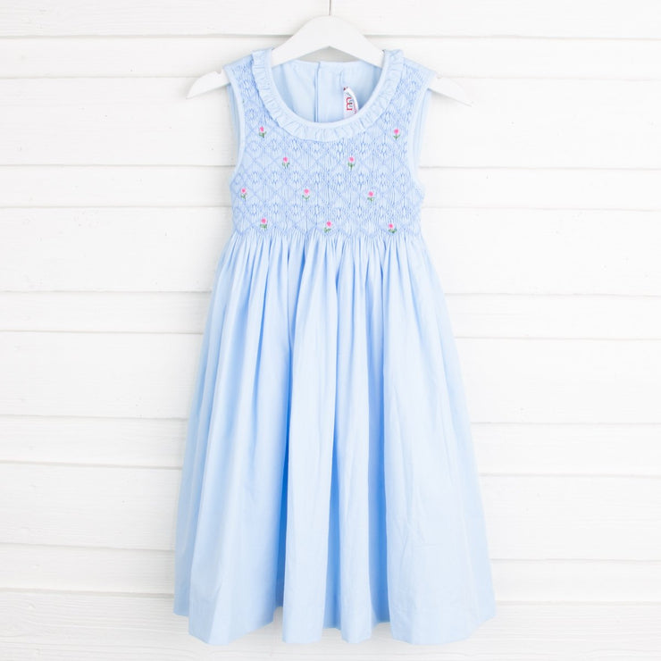 Light Blue Geometric Smocked Chest Dress