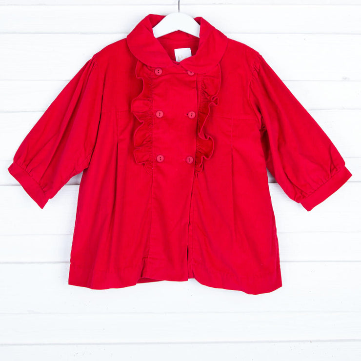 Red Double Breasted Coat with Ruffles