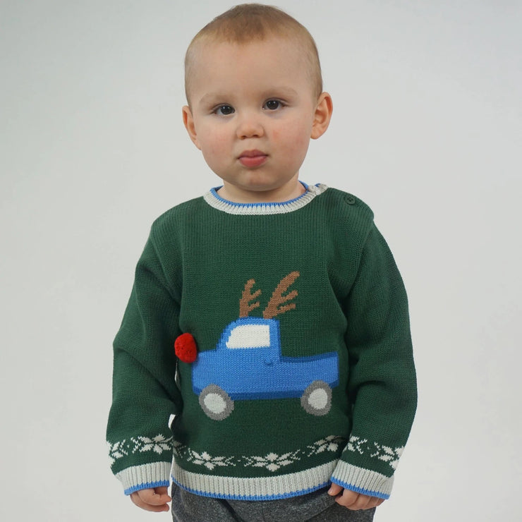 Reindeer Truck Knit Christmas Sweater