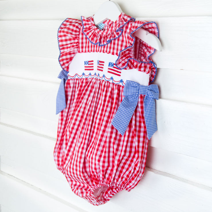 Red Check American Smocked Beverly Bubble