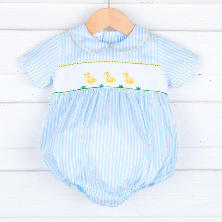 Baby Chick Smocked Boy Bubble Turquoise Stripe