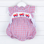 Fire Truck Smocked Beverly Plaid Bubble