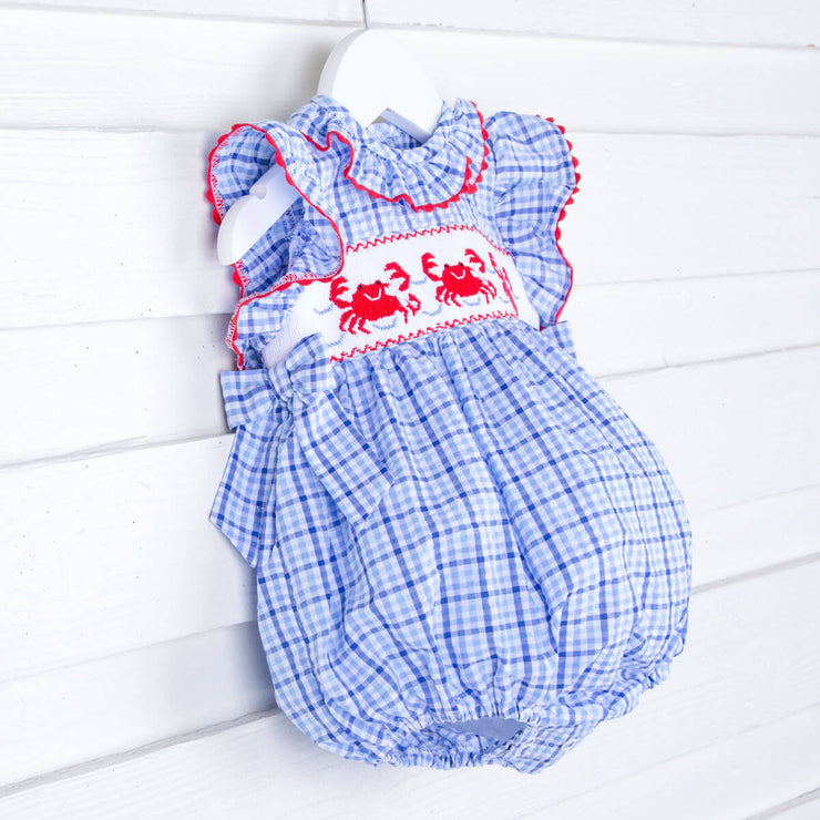 Smocked Crab Blue Plaid Beverly Bubble