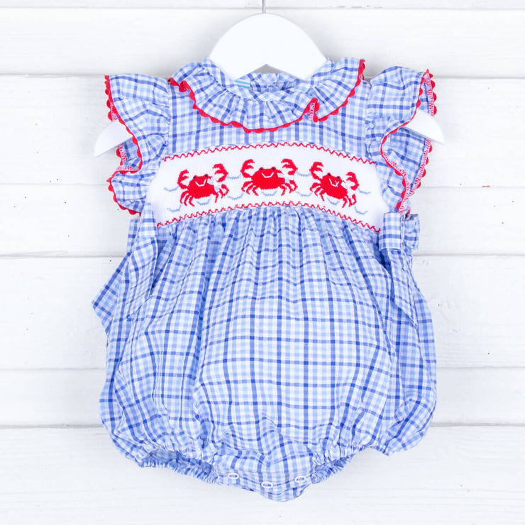 Smocked Crab Blue Plaid Beverly Bubble