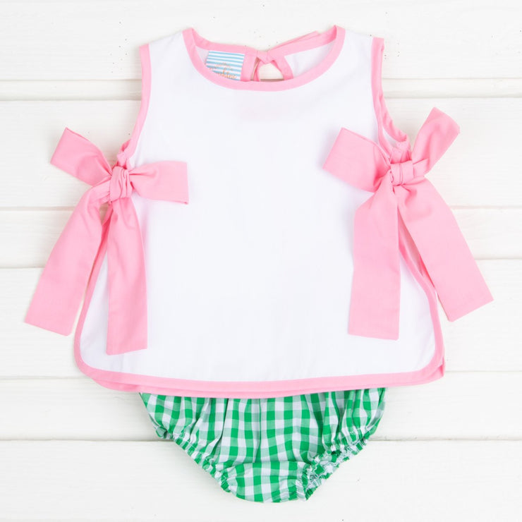 Side Tie Bloomer Set Pink and Green Check