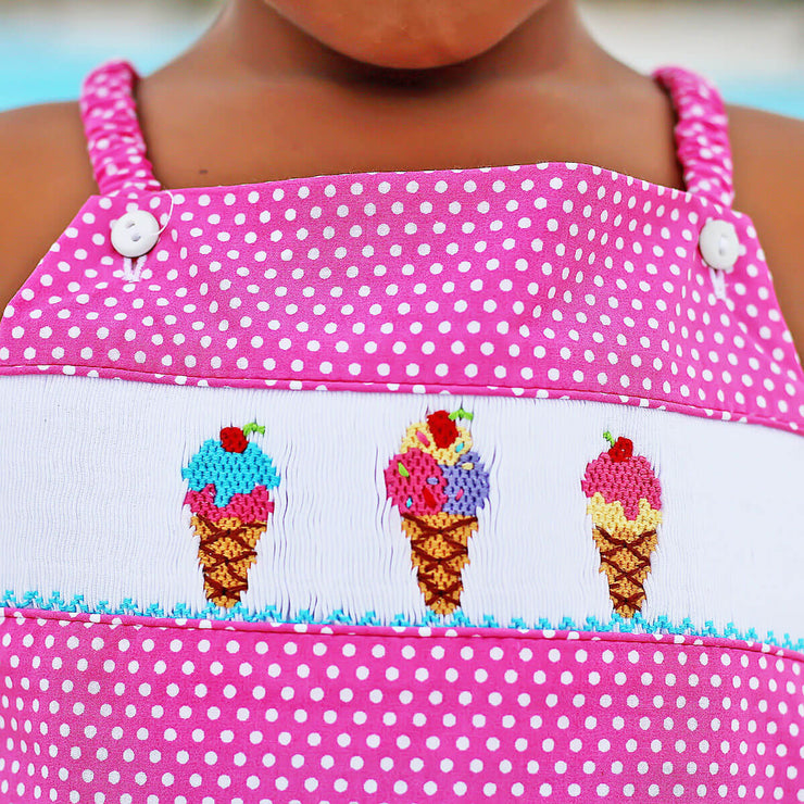 Ice Cream Smocked Pink Polka Dot Swimsuit