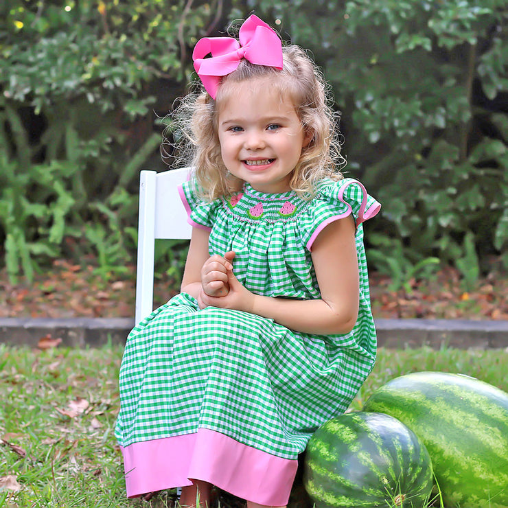 Pink Watermelon Smocked Dress Green Check