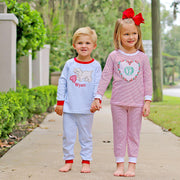 Floral Heart Red Stripe Pajamas