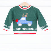 Reindeer Truck Knit Christmas Sweater