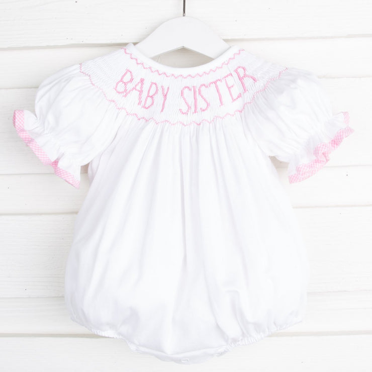 Baby Sister Smocked White Bubble