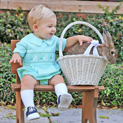 Bunny Smocked Collared Boy Bubble Mint Seersucker