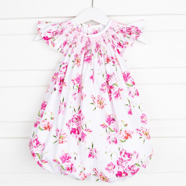 Geometric Smocked Pink Floral Bubble 