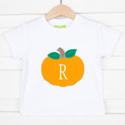 Pumpkin Applique Knit Short Sleeve Shirt White