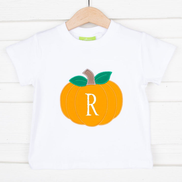 Pumpkin Applique Knit Short Sleeve Shirt White