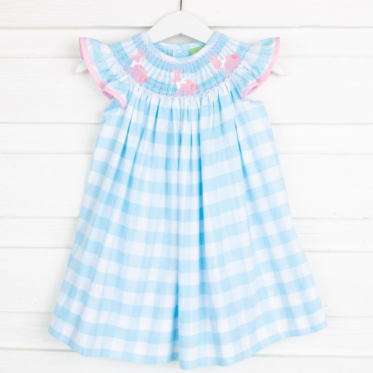Bunny Silhouette Smocked Dress Turquoise Check