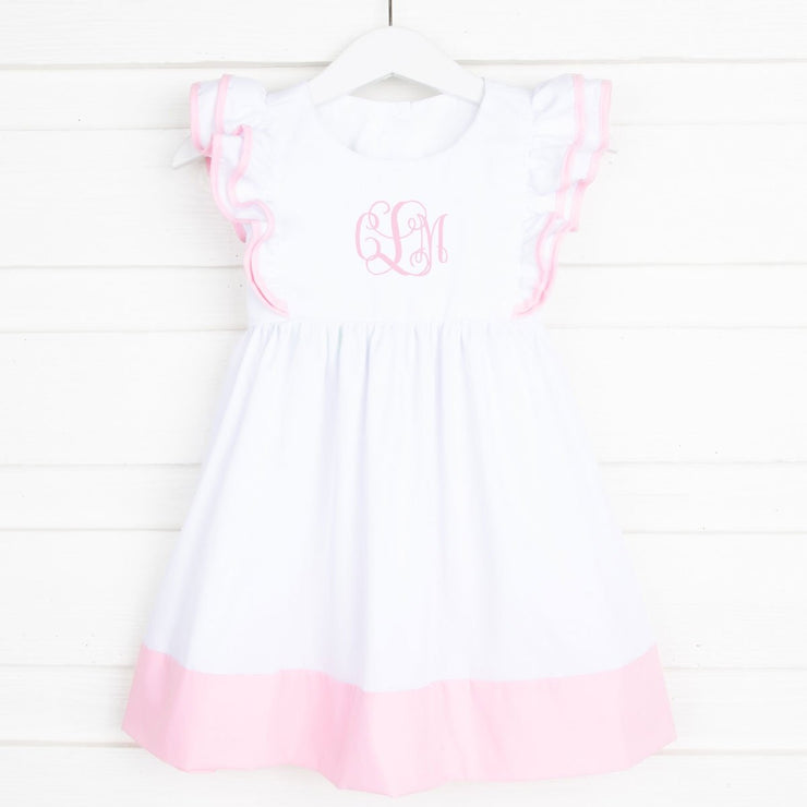 Double Ruffle Dress White and Pink