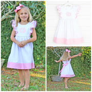 Double Ruffle Dress White and Pink