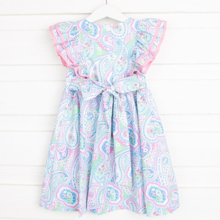 Double Ruffle Spring Paisley Tie-Back Dress