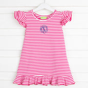 Hot Pink Stripe Knit Ruffle Dress