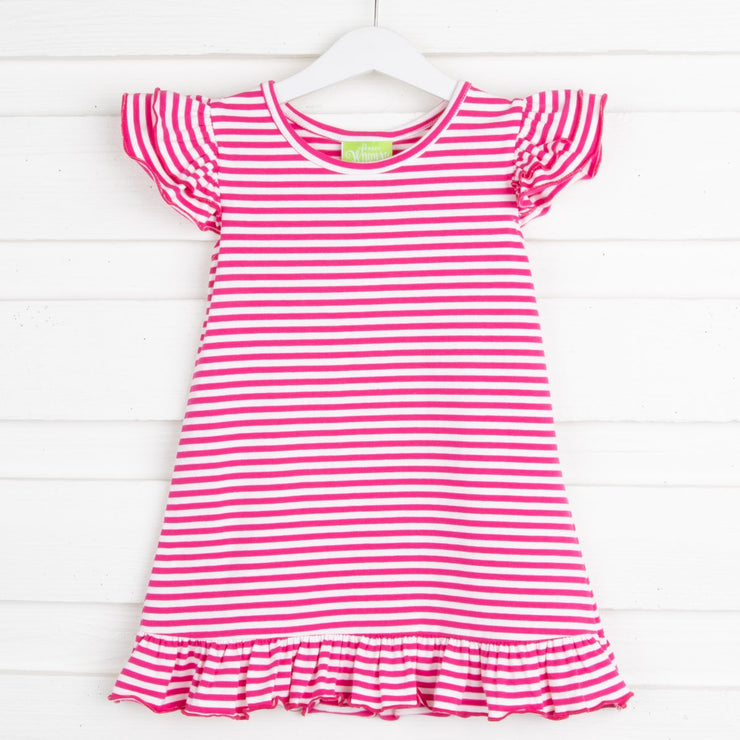 Hot Pink Stripe Knit Ruffle Dress