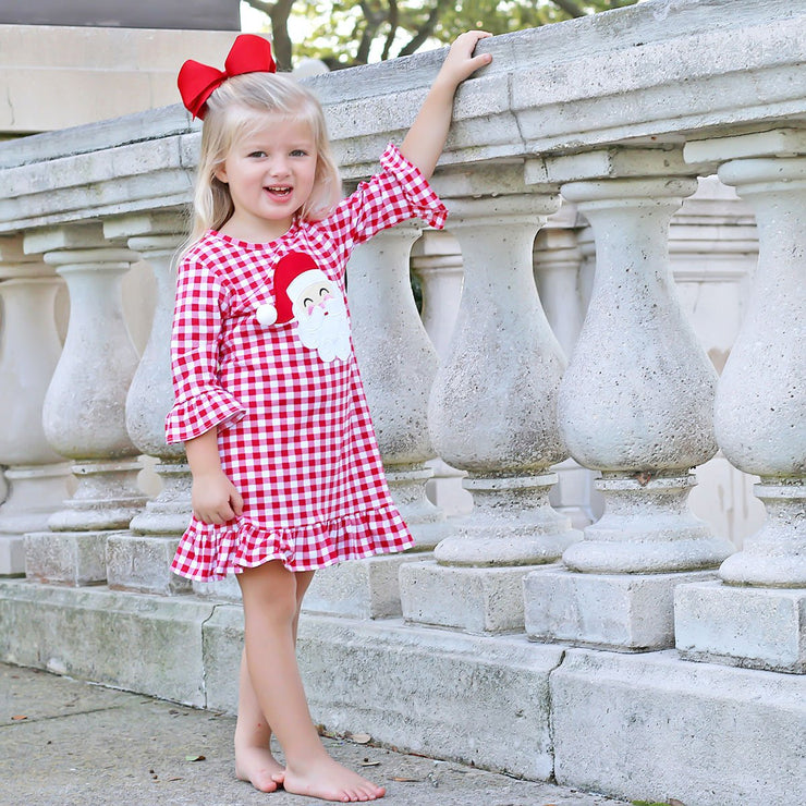 Red Gingham Santa Face Milly Dress