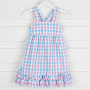 Turquoise and Coral Seersucker Ashley Dress Plaid