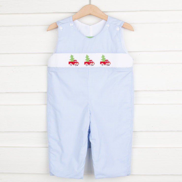 Tree Truck Smocked Longall Blue Gingham