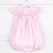 Bunny and Egg Smocked Bubble Light Pink