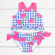 Strawberry Cross Back Two Piece Royal Blue Gingham