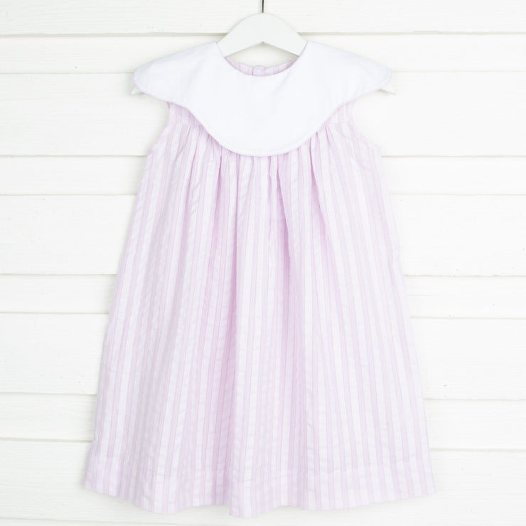 Scallop Bib Dress Lavender Stripe 
