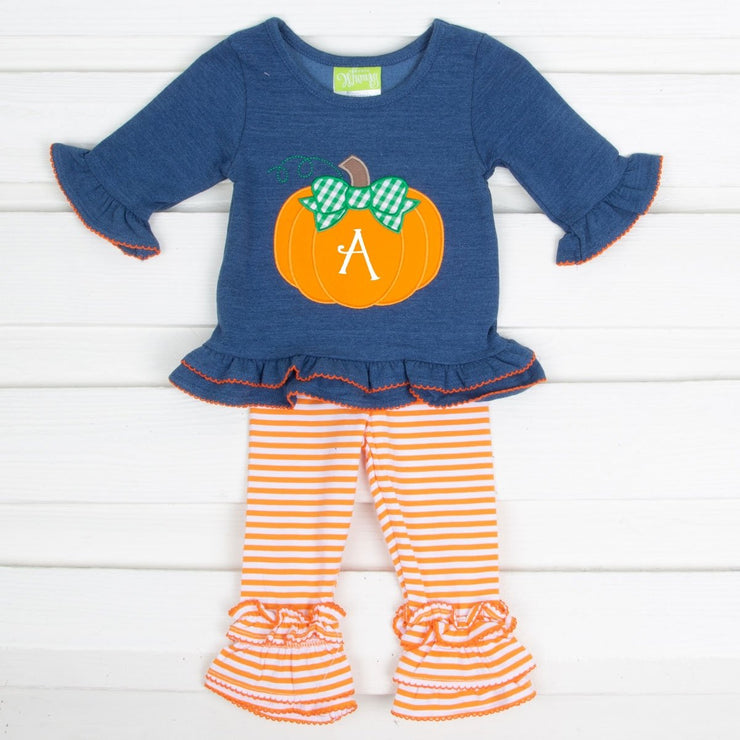 Pumpkin Chambray Legging Set Orange Stripe
