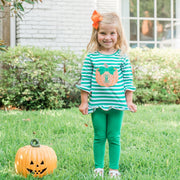 Pumpkin Ruffle Legging Set Green and White Stripe