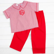 Red Gingham Collared Pant Set