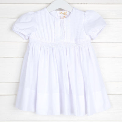 Classic White Smocked and Pleated Dress