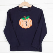 Pumpkin Applique Long Sleeve Shirt Knit Navy