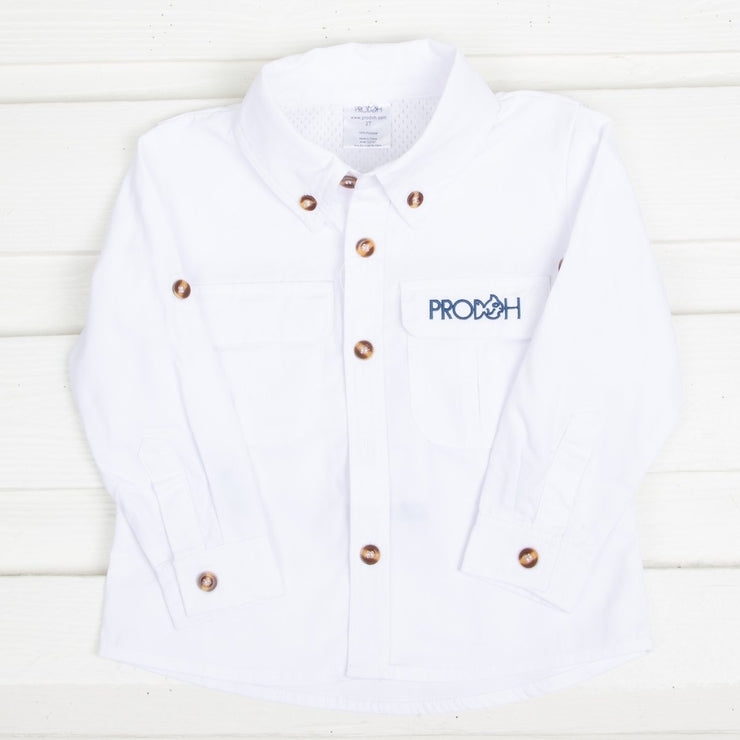 Vented Back Fishing Shirt Clean White