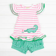 Pink And Green Alligator Milly Short Set